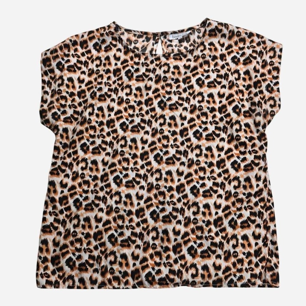 Boulevard Leopard‎ Print Short Sleeve Blouse Womens Medium Tan Black Orange Top